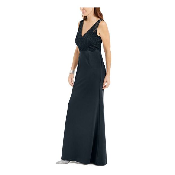 ADRIANNA PAPELL Womens Slitted Ruched Sleeveless V Neck Full-Length Formal Dress - Picture 2 of 4